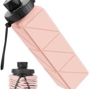 Collapsible Water Bottles, BPA-Free Leak-Proof Silicone Foldable Water Bottle Cup 20.6oz, Durable Lightweight Bottle for Gym Travel Camping Hiking Running Sport,Pink