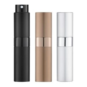 LISAPACK 8ML Atomizer Perfume Spray Bottle for Travel (3 PCS) Empty Cologne Dispenser, Portable Sprayer (Black, Silver, Brown)