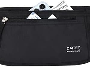 DAITET Money Belt - Passport Holder Secure Hidden Travel Wallet with RFID Blocking, Undercover Fanny Pack (Black)