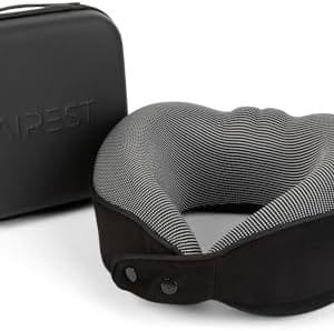Travel Pillow with Case, Pure Memory Foam Neck Pillow, Small and Compact, Travel Accessories, Neck Pillow for Airplane, Car, Office and Home, Machine Washable (Black)