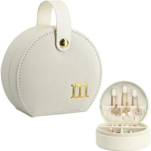 COLLECTIVE HOME - Travel Jewelry Case, Elegant Half-Moon Design with Gold Monogram, Detachable Handle, Personalized Accessory Organizer, Gift for Fashion-Forward Women and Teens (m)