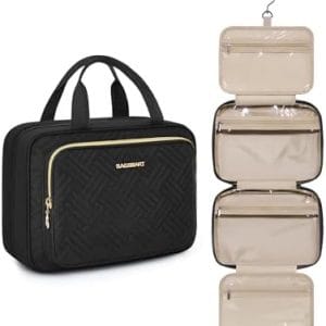 BAGSMART Hanging Travel Toiletry Organizer - Cosmetic Bag for Full Sized Toiletries, Basic-Black