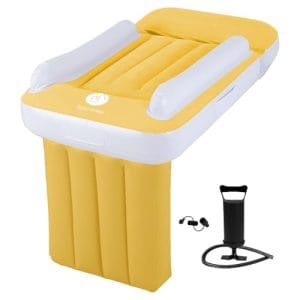 Portable Toddler Air Travel Bed with Raised Sides, Aero Bed for Kids, Ideal for Plane, Car, and Train Journeys, Includes Safety Belt and Manual Pump, Designed to Fit Airplane Seats.