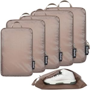 BAGAIL 4 Set/6 Set Ultralight Compression Packing Cubes Packing Organizer for Travel Accessories Luggage Suitcase Backpack(70D 6Set Brown)