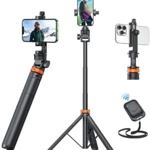 62" Phone Tripod, Tripod for iPhone & Selfie Stick Tripod with Remote, Extendable Phone Tripod Stand & Travel Tripod, Solidest Cell Phone Tripod Compatible with iPhone/Android