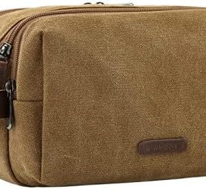 BAGSMART Toiletry Bag for Men, Canvas Travel Toiletry Organizer Dopp Kit Water-resistant Shaving Bag for Toiletries Accessories,Khaki-Medium