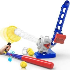 iPlay, iLearn Kids Pitching Machine Toys, 2 in 1 RC Baseball Tennis Pitcher, Auto Ball Launcher Bat, Boys Outdoor Outside Sports Backyard Game, Birthday Gift 5 6 7 8 10 12 Yr Youth-Partially Assembled