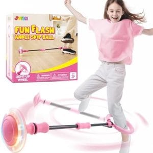 JOYIN Pink Ankle Skip Ball with Flashing Lights, Skip it Toy for Kids Indoor & Outdoor, Flashing Swing Ball Foldable Sports Toy, Birthday Gifts for Kids 3 4 5 +