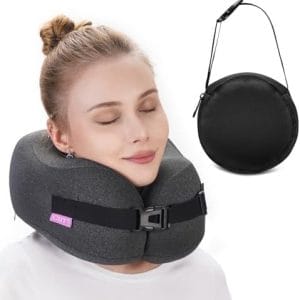 Travel Pillow Vac Compressed Memory Foam Neck Pillow Airplane,Comfortable,Neck Support,Machine Washable,Airplanes Travel Essentials Accessories for Office,Flight,Cars Breaks Sleeping(Black)