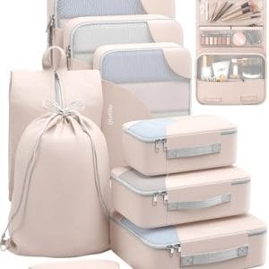 ALL INCLUDED 10 Set Durable Packing Cubes for Suitcases,OlarHike Essentials for Travel, UPGRADED Anti-Tear Stitching, NEW Improved Luggage Packing Organizers for Travel Accessories(Cream)