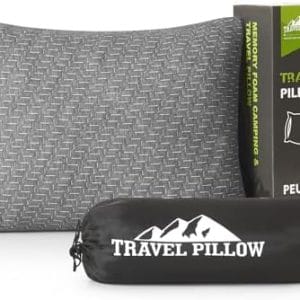 Small Shredded Memory Foam Pillow, Camping Pillow Travel Pillow - Compressible Medium Firm, Breathable Cover, Ideal Backpacking Hiking, Airplane and Car