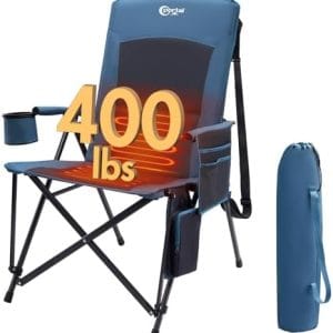 PORTAL Heated Camping Chairs for Adults Outdoor Sports Oversized Folding Lawn Chair with High Back, Heavy Duty 400 Lbs, Battery Not Included, Blue