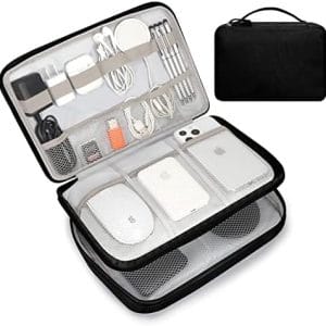FYY Electronic Organizer, Travel Cable Organizer Bag Pouch Electronic Accessories Carry Case Portable Waterproof All-in-One Double Layers Storage Bag for Cable, Cord, Charger, Phone, Hard Drive, Black