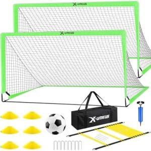 Kids Soccer Goals for Backyard Set of 2, 6x4 ft Portable Pop Up Soccer Goal Training Equipment with Soccer Ball, Ladder and Cones, Soccer Nets for Backyard for Kids Youth Toddler Outdoor Sports Games