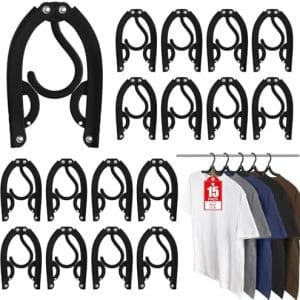15 Pcs Travel Hangers Portable Foldable Travel Hanger Organizer, Plastic Cruise Ship Travel Accessories Essentials Clothes Hanging Rack Folding Hangers for Traveling Camping Flying RV Suitcase, Black