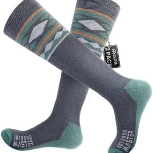 Ski Socks 2-Pack Merino Wool, Over The Calf Non-Slip Cuff for Men & Women