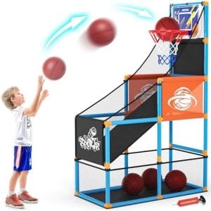 Arcade Basketball Game Set Boy Toys: Indoor Basketball Hoop with 4 Balls Outdoor Sports Toy for Kids 3-12 Years Old Adjustable Height with Air Pump Carnival Games Birthday Gifts for Boys Girls Teens