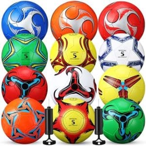 12 Pcs Soccer Ball Bulk with 2 Pumps Deflated Soccer Balls Football for Teens Adults Player Indoor Outdoor Sports Game Training Back to School Gift