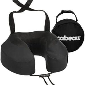 Cabeau Evolution S3 Travel Neck Pillow Memory Foam Neck Support, Adjustable Clasp, and Seat Strap Attachment - Comfort On-The-Go with Carrying Case for Airplane, Train, and Car (Jet Black)